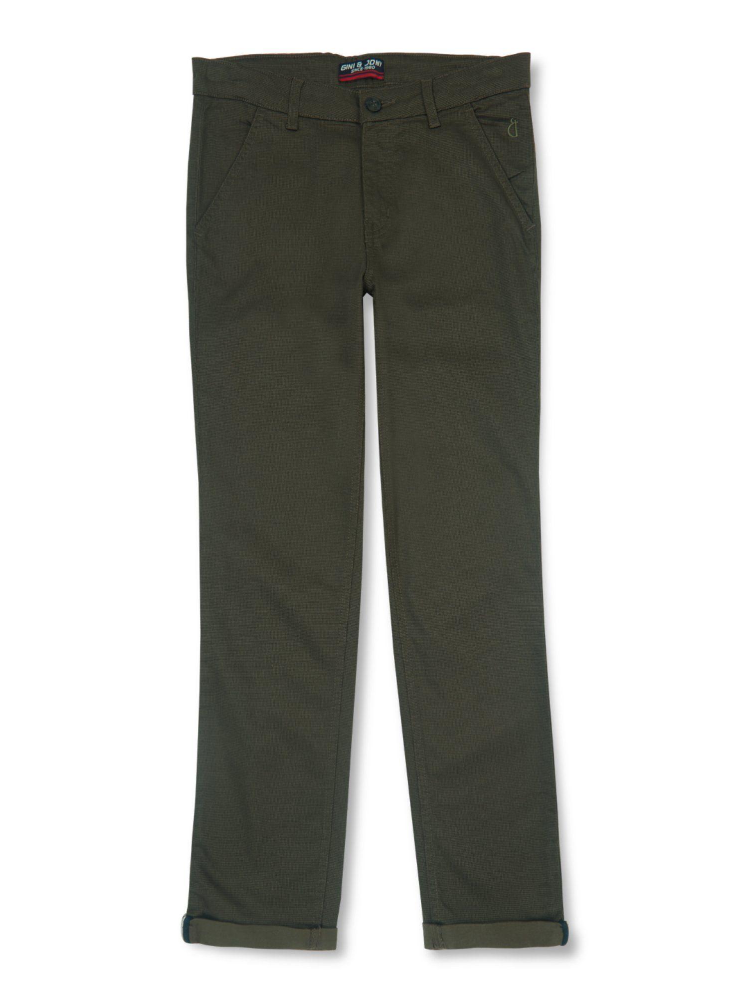 boys grey textured cotton solid fixed waist trouser