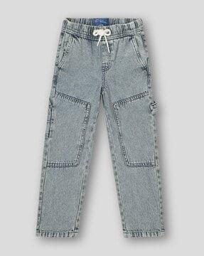boys heavily washed high-rise straight fit jeans