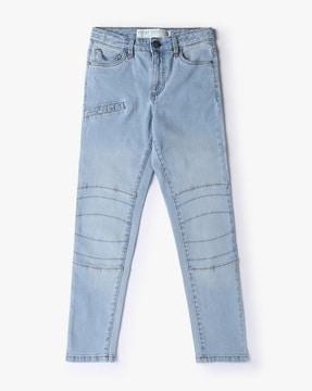 boys heavily washed panelled slim fit jeans