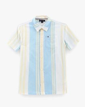 boys kb block striped regular fit shirt with patch pocket