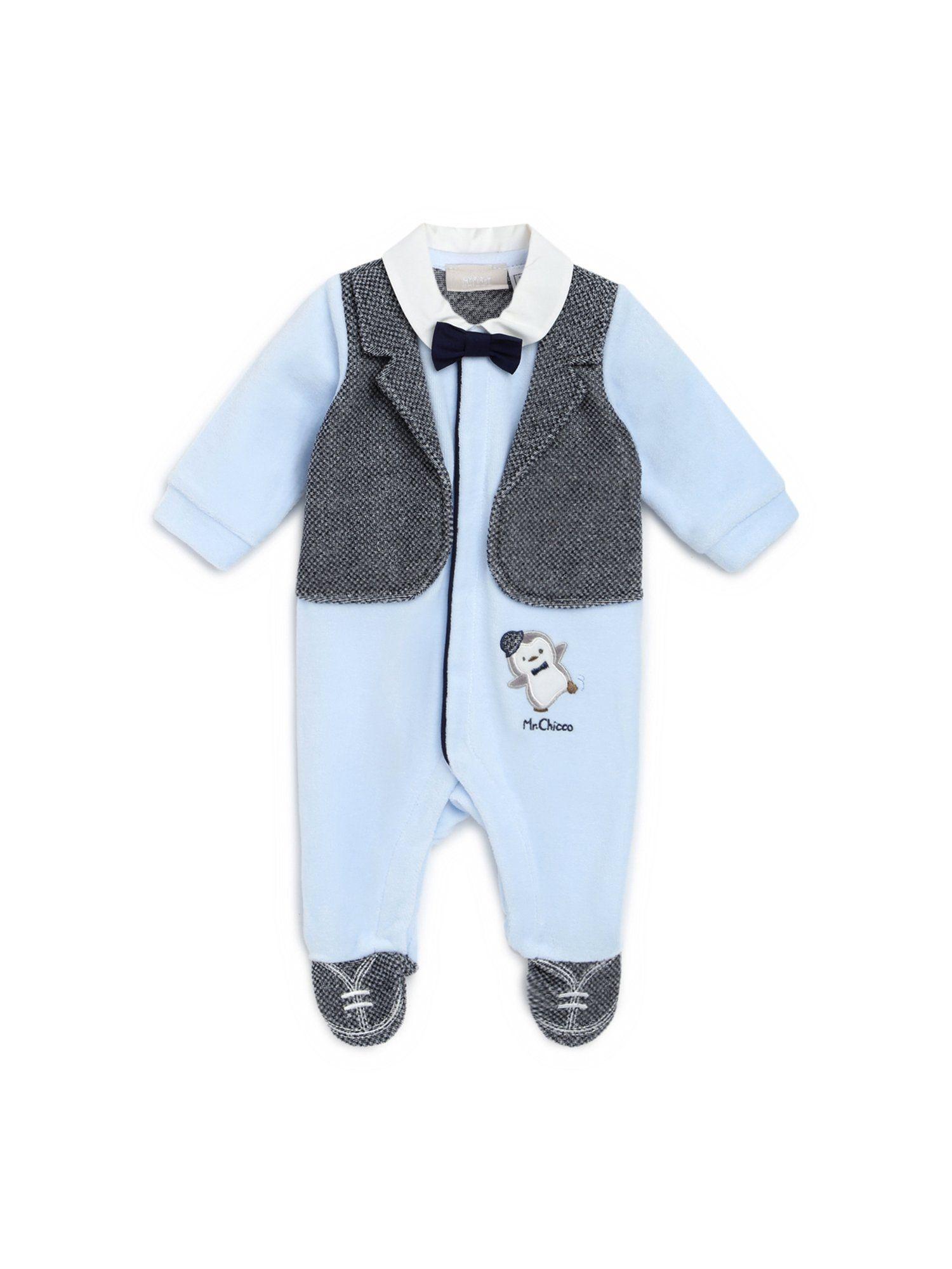 boys light blue front opening rompers with bow tie (set of 2)