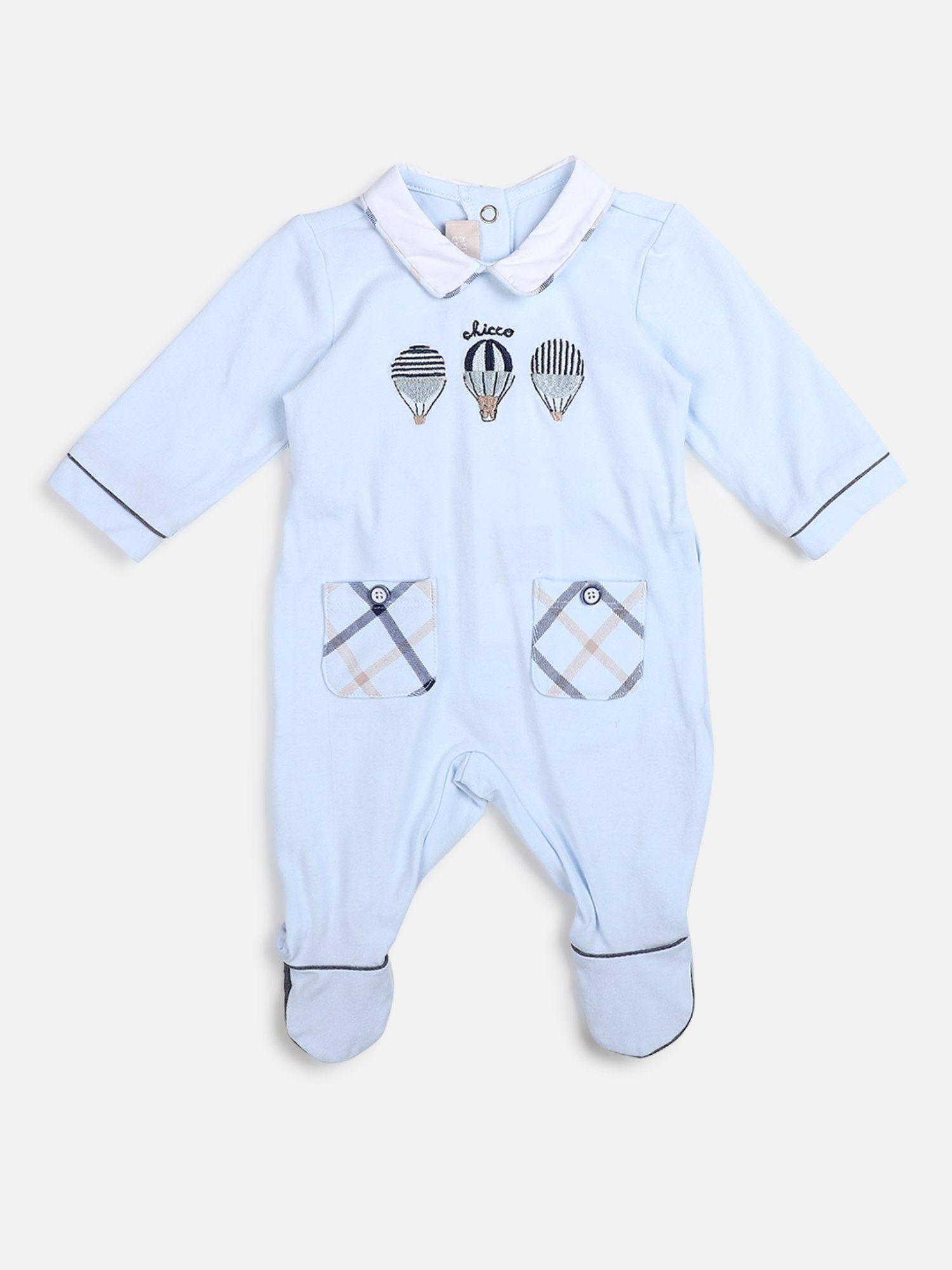 boys light blue stretch nappy opening rompers