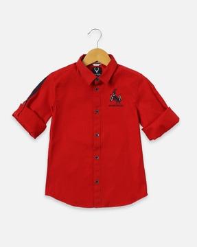 boys logo embroidered shirt with roll-up sleeves