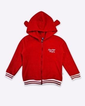 boys logo print regular fit zip-front hoodie