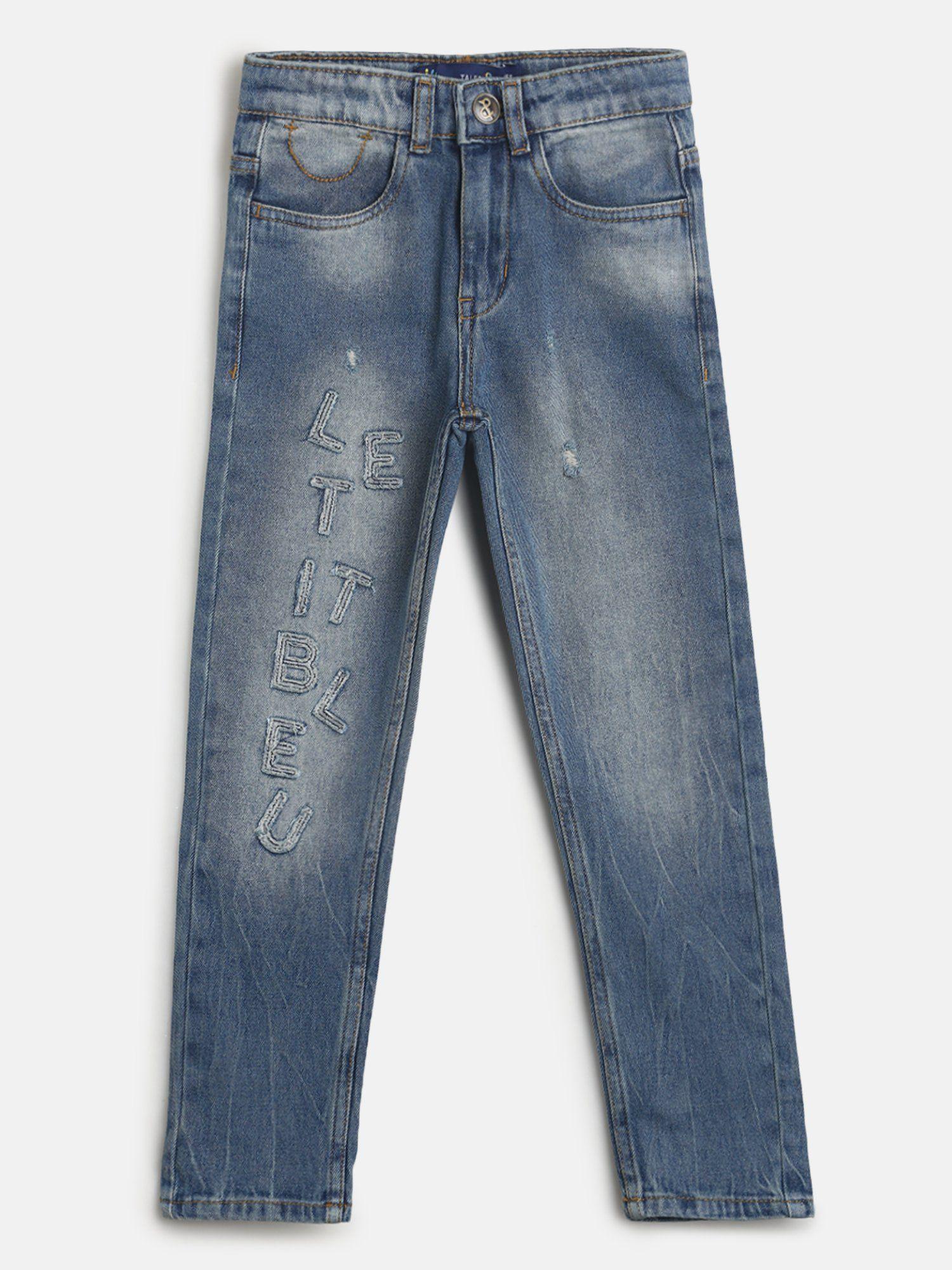 boys lycra blue slim fit washed jeans