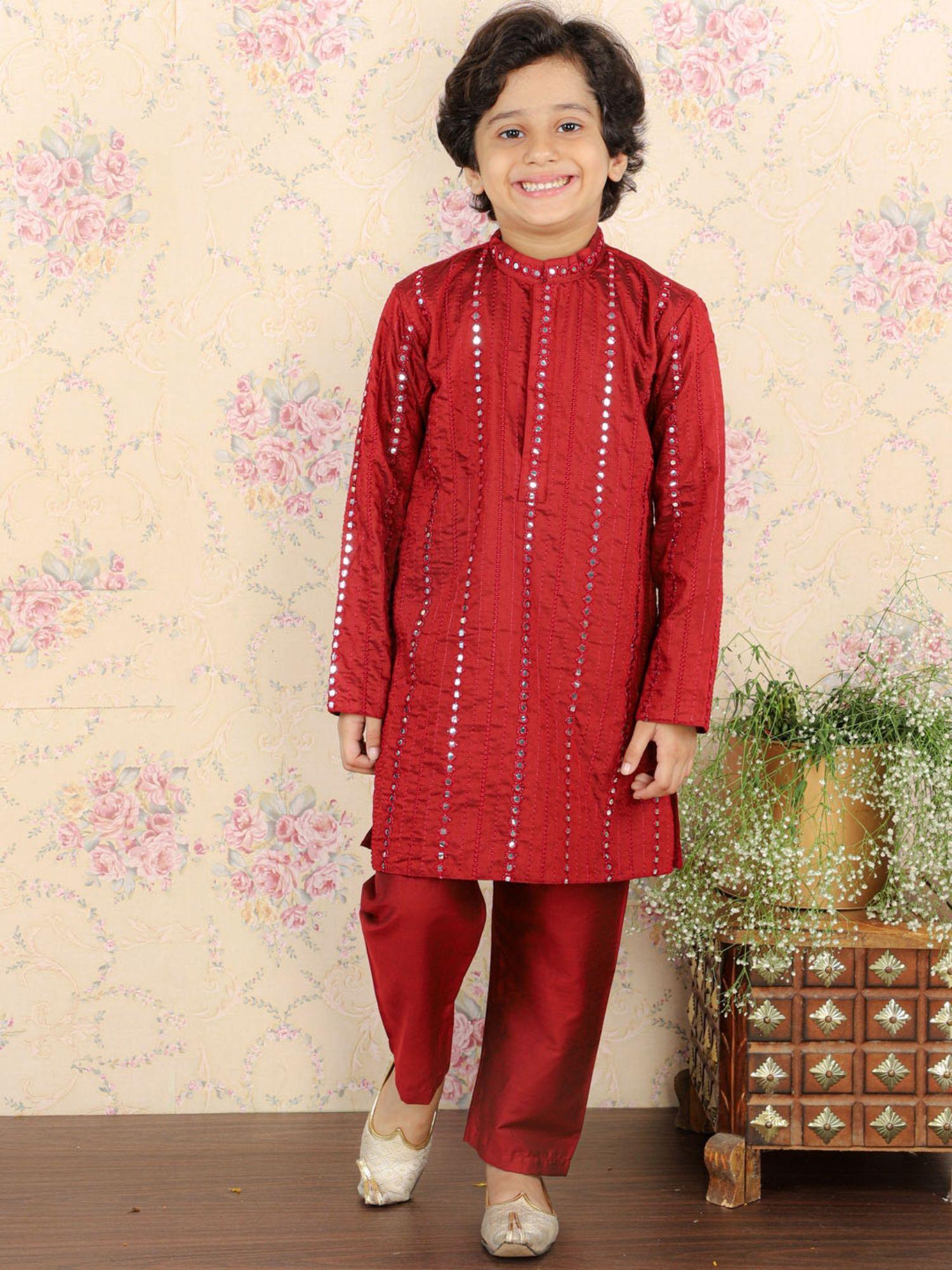 boys maroon kurta pyjama (set of 2)