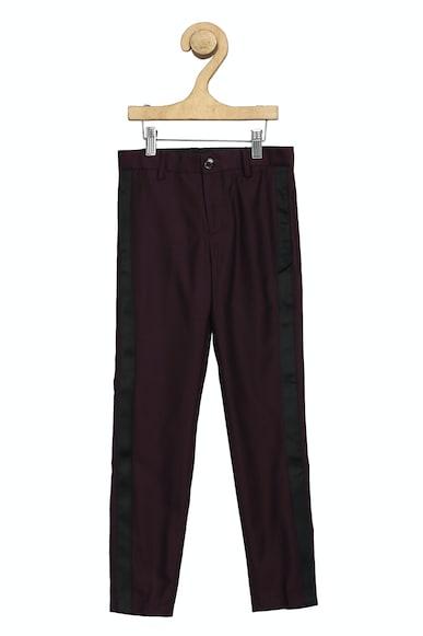 boys maroon slim fit patterned trousers