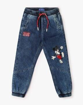 boys mickey mouse printed regular fit joggers