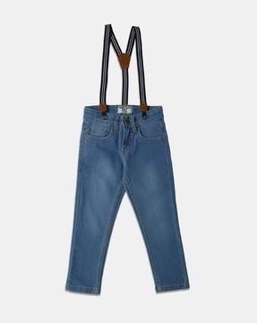 boys mid-rise straight jeans with suspenders.