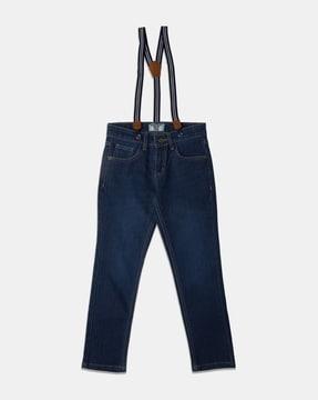boys mid-rise straight jeans with suspenders.