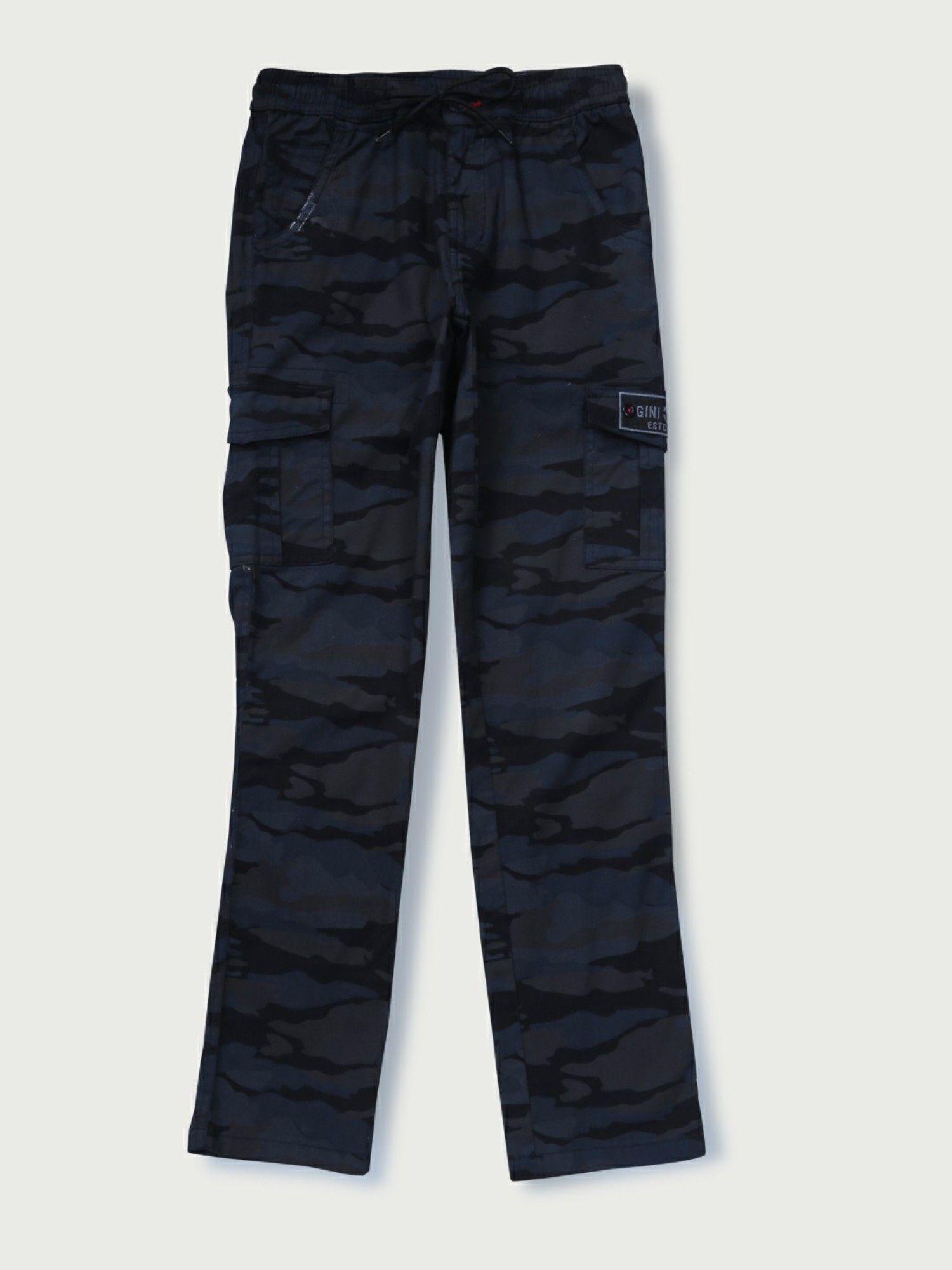 boys navy blue cotton camouflage trouser