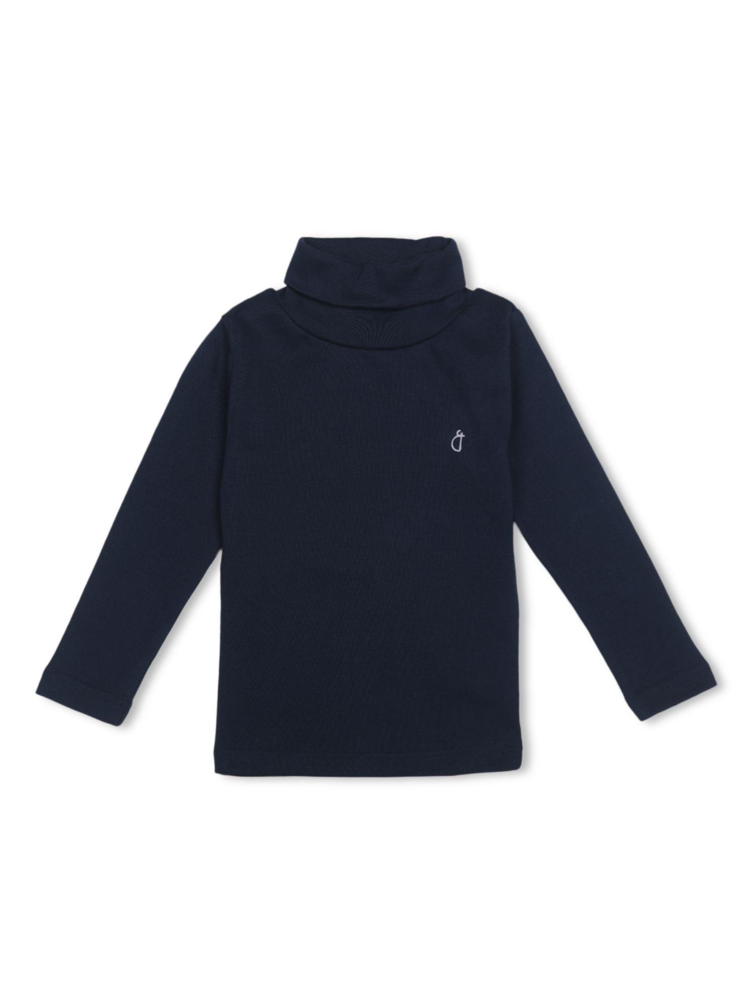 boys navy blue cotton solid skivvy full sleeves