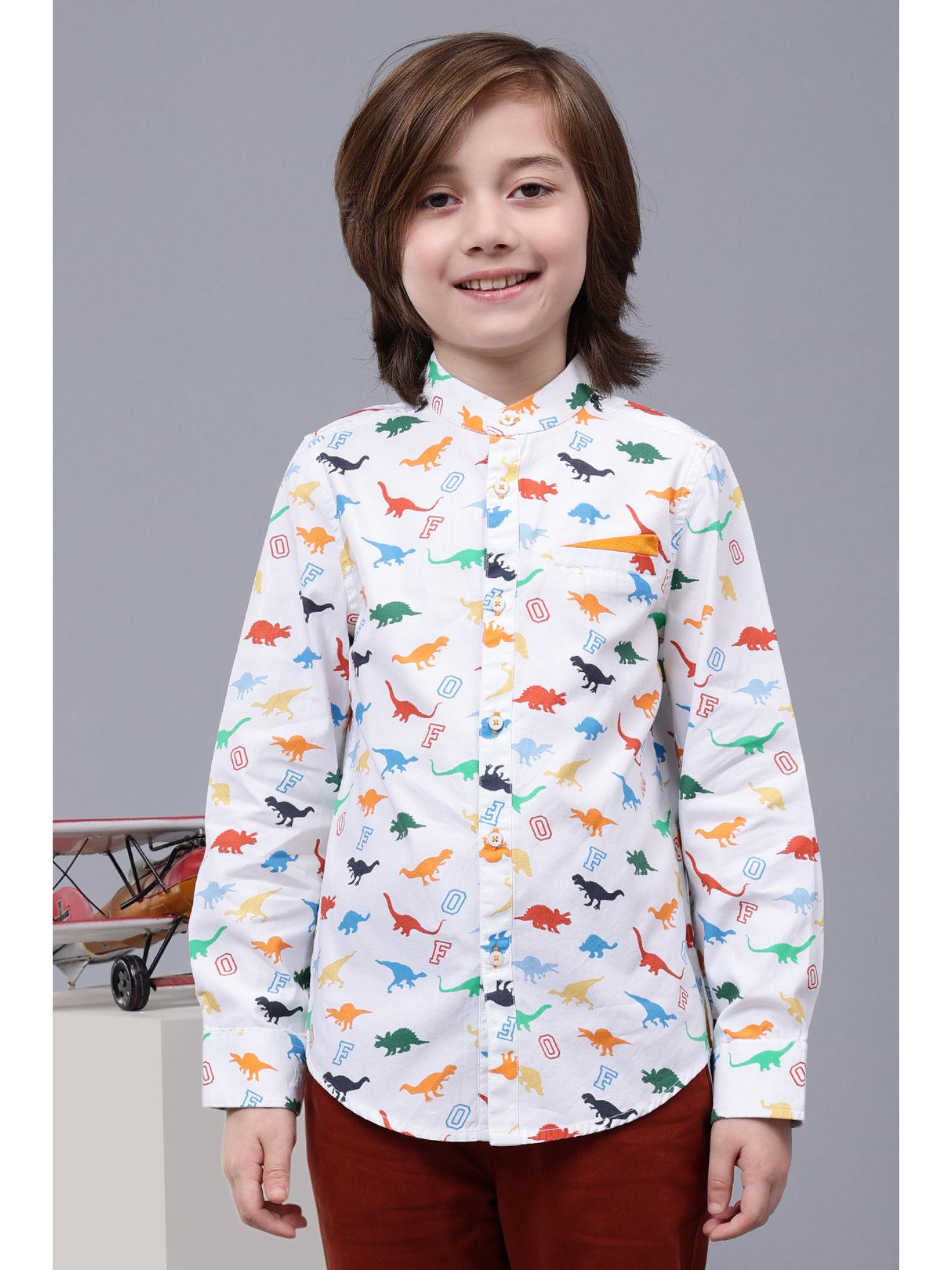 boys off white cotton chinese collar shirt