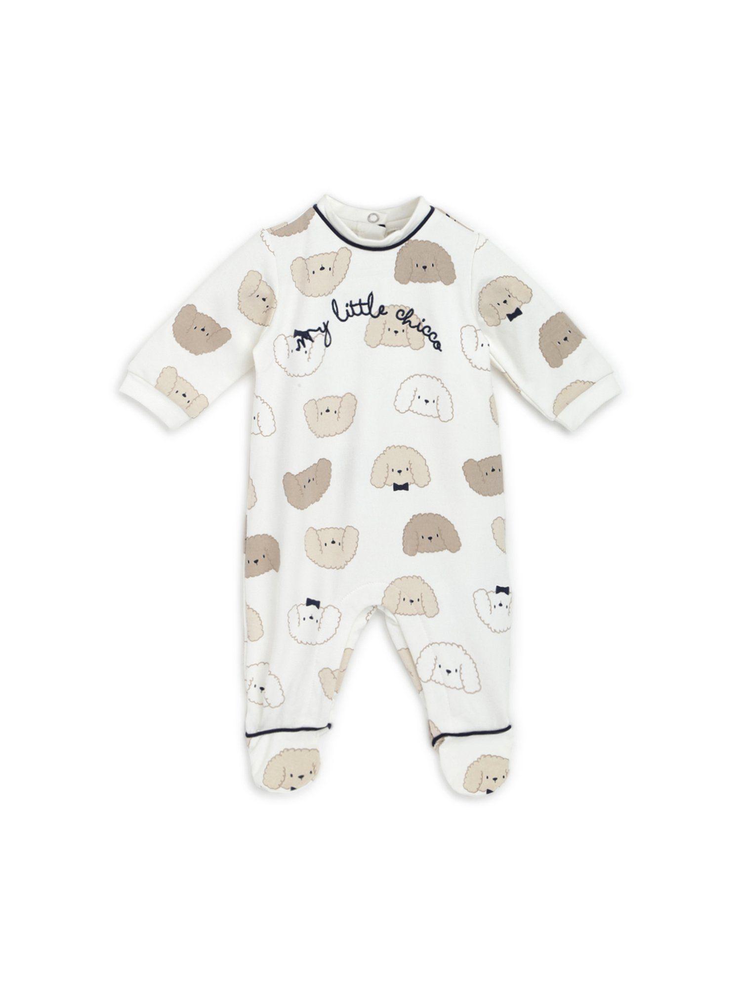 boys off white printed leg opening rompers