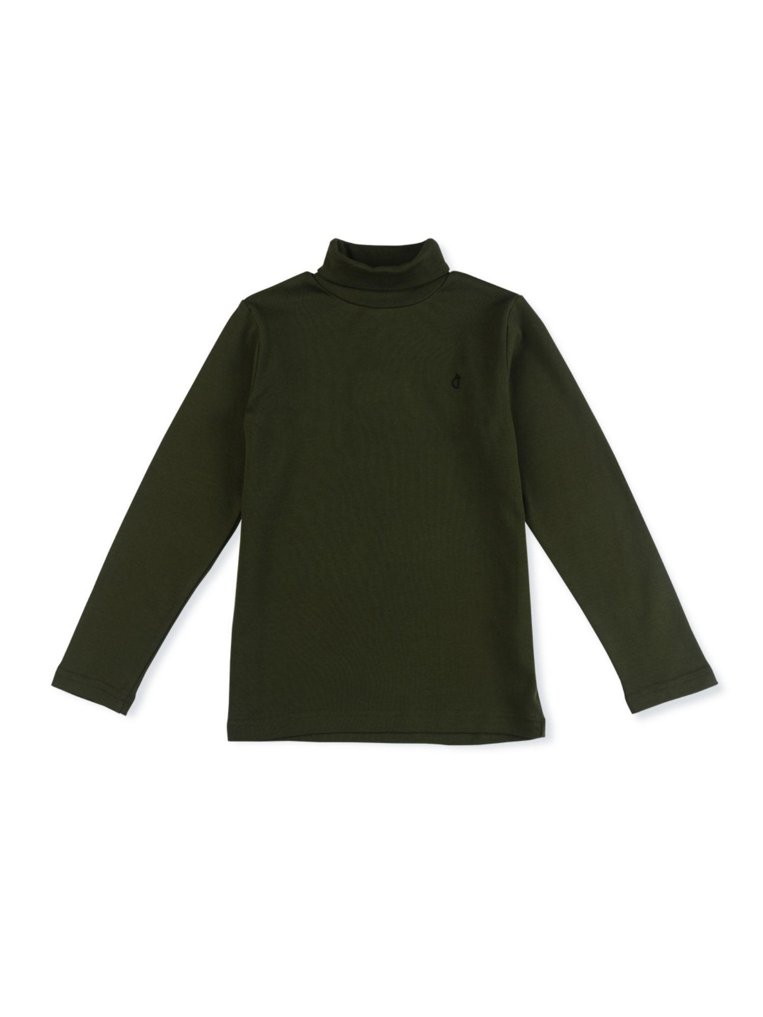 boys olive cotton solid skivvy full sleeves
