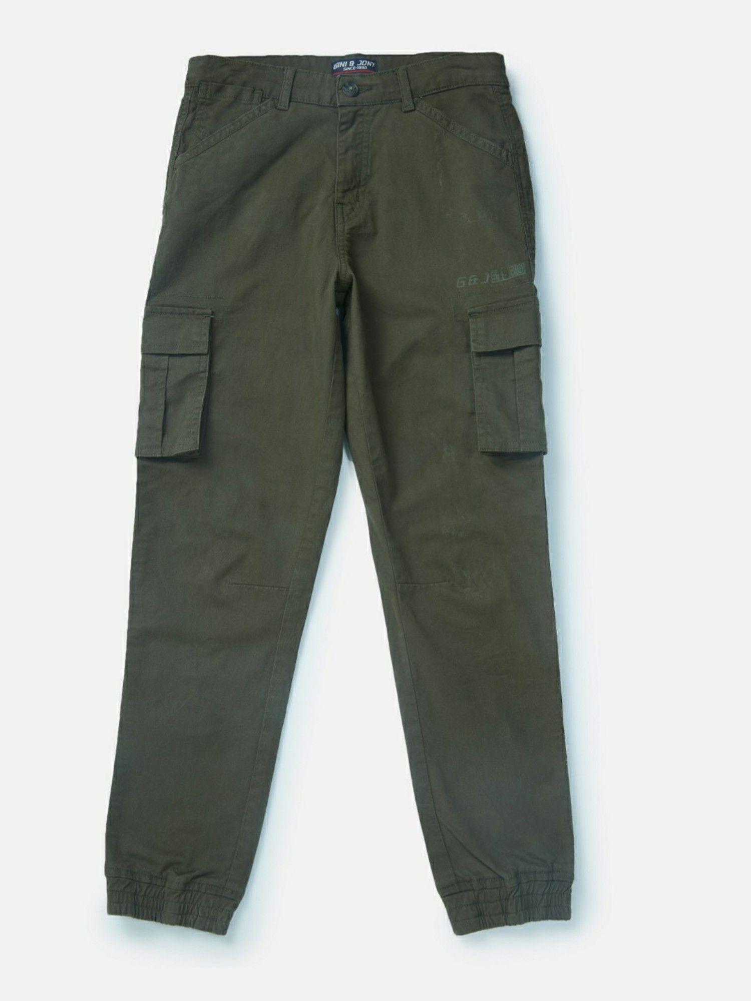 boys olive cotton solid trouser