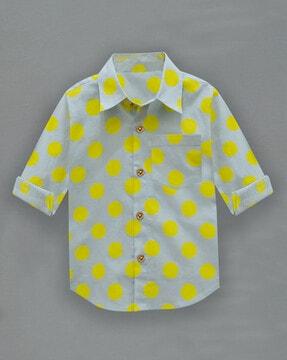 boys polka-dot print regular fit shirt with patch pocket