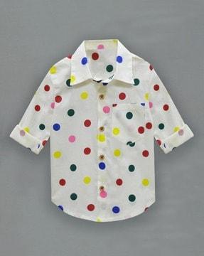 boys polka-dot regular fit shirt with patch pocket