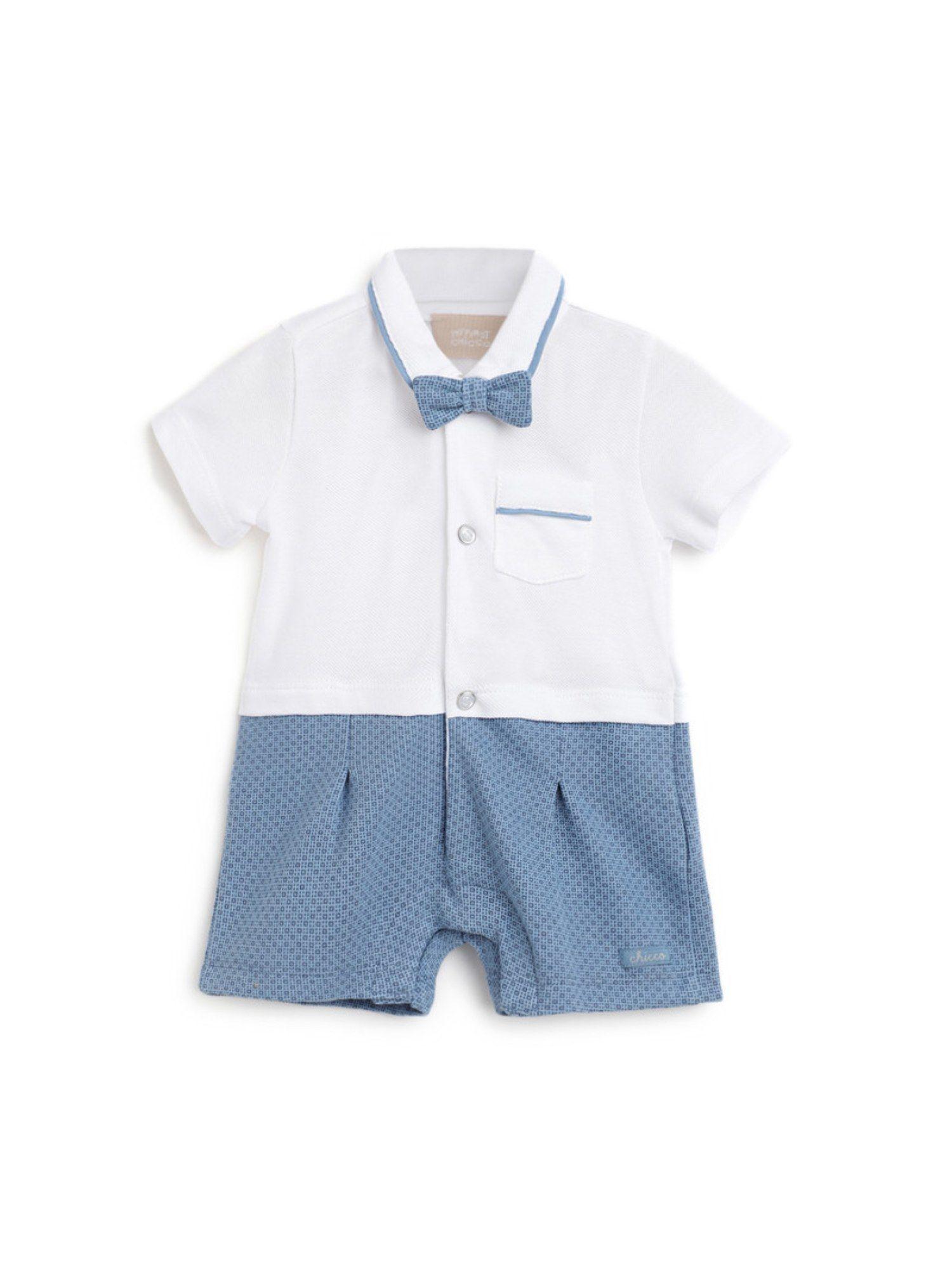 boys printed blue knitted romper