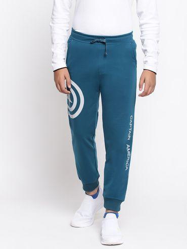 boys printed cotton looper trackpant- teal