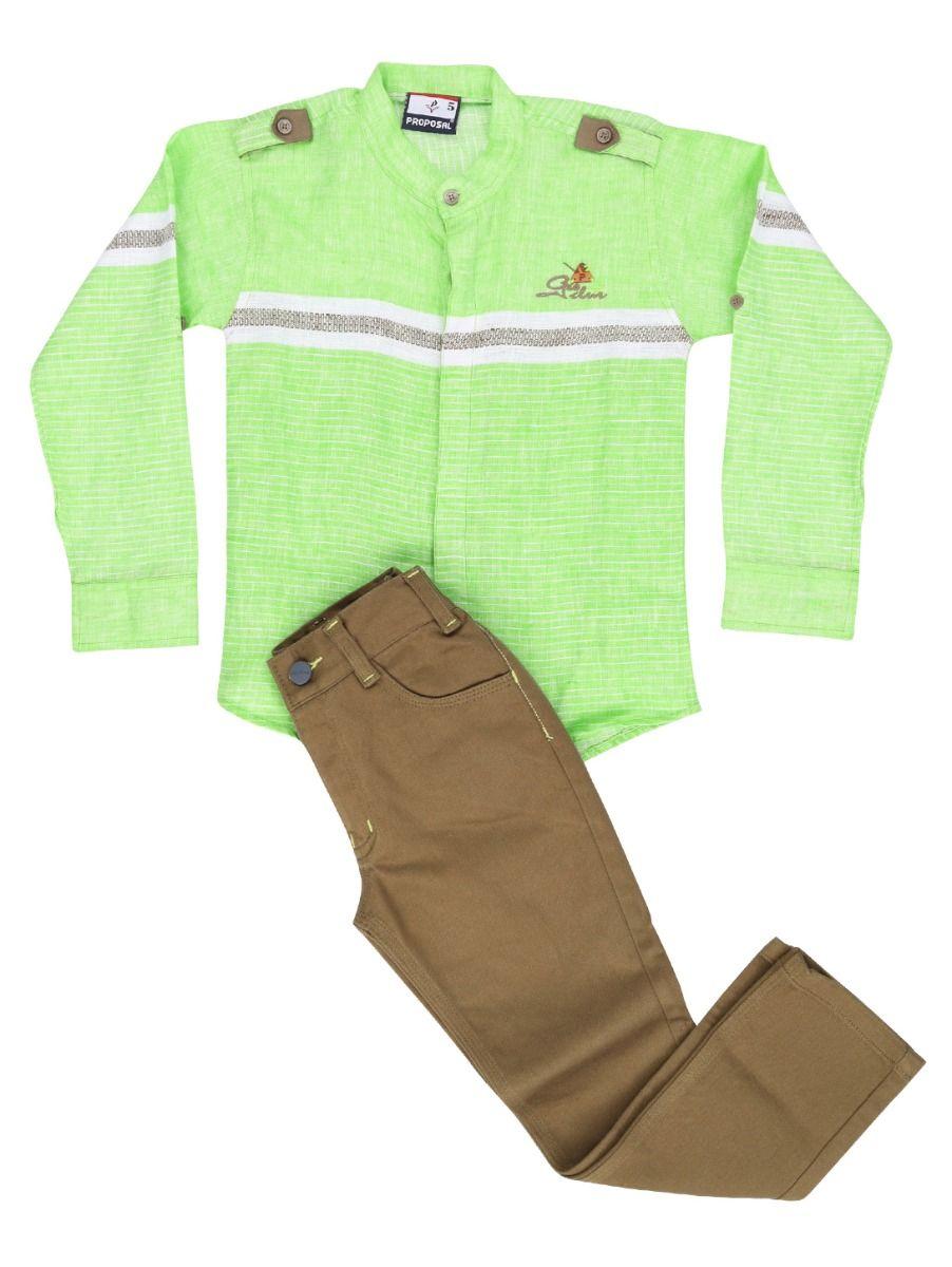 boys readymade green casual shirt and pant set