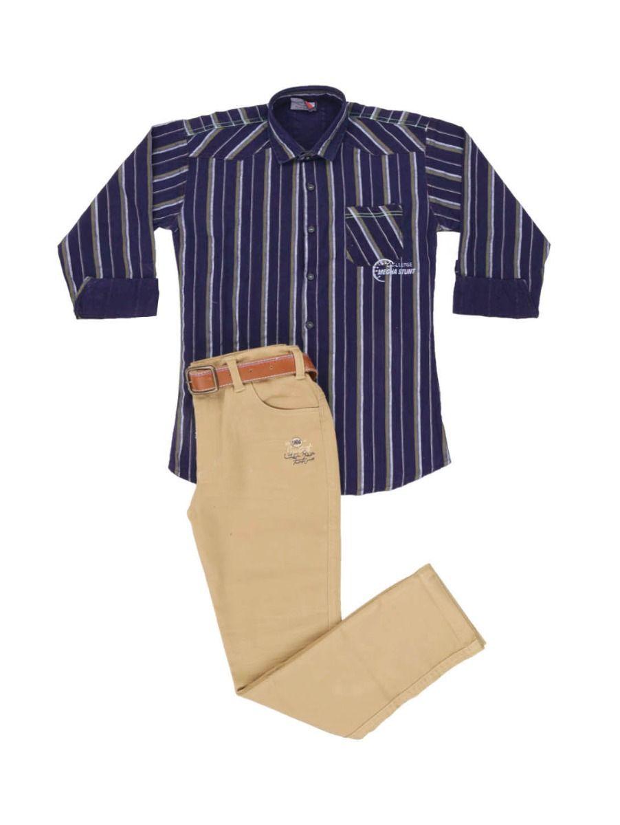 boys readymade navy casual shirt and pant set - qaa0192948