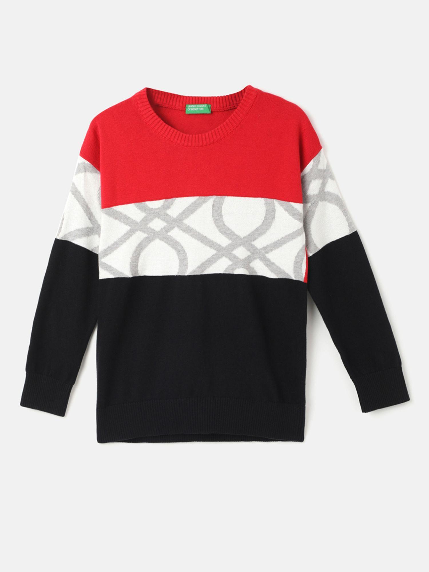 boys regular fit round neck color block sweaters