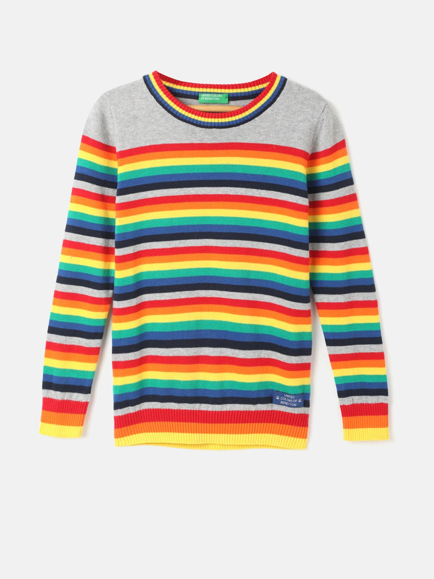 boys regular fit round neck striped sweaters