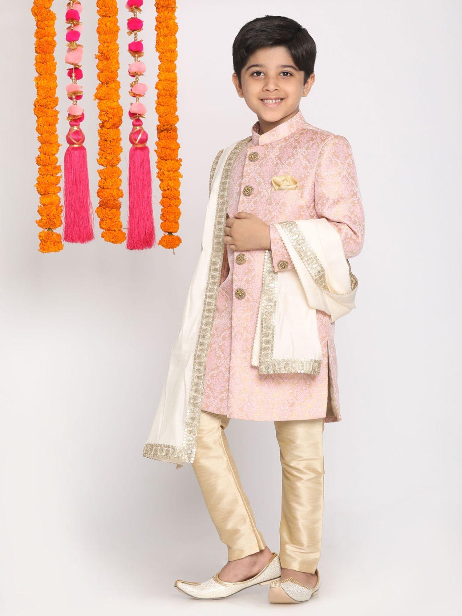 boys sherwani and embellished dupatta (set of 3)
