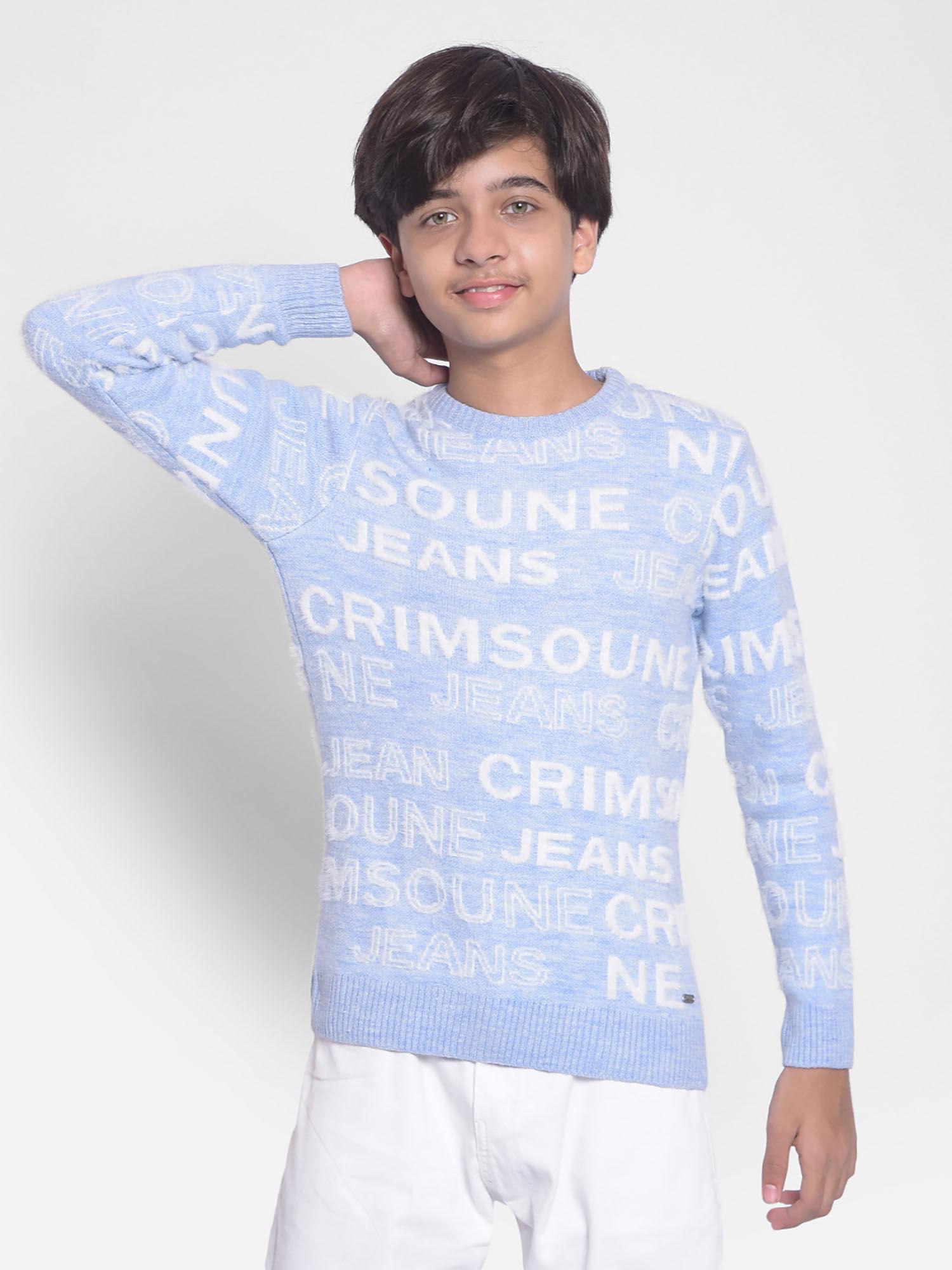 boys sky blue typography sweater