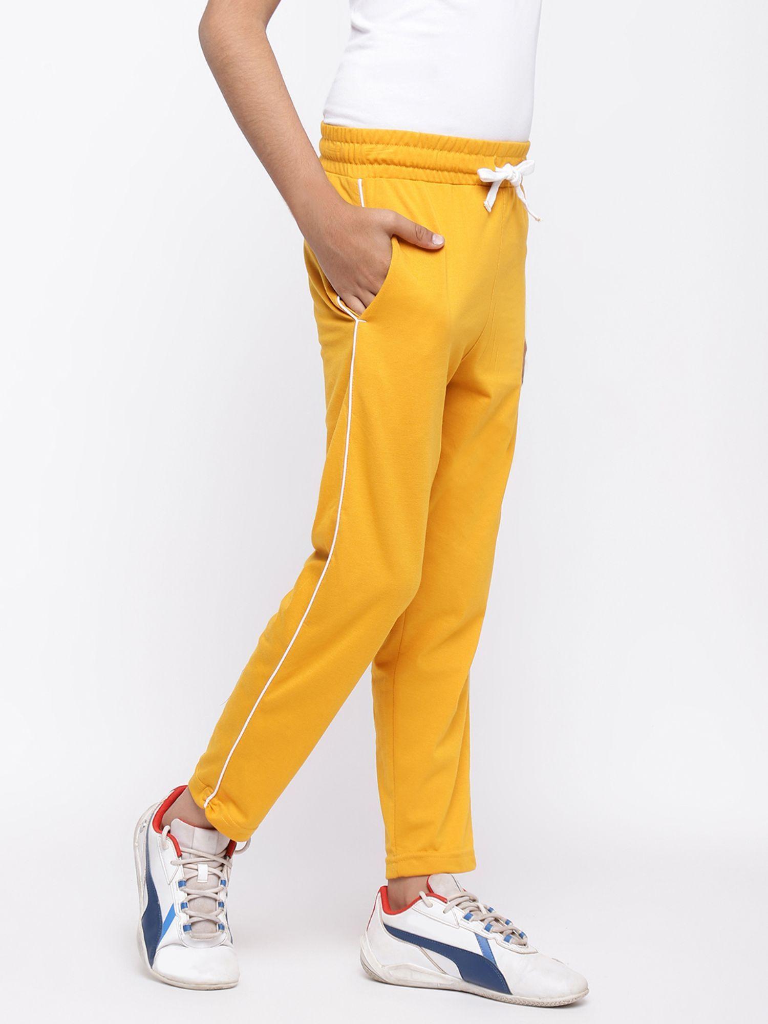 boys solid cotton trackpant mustard