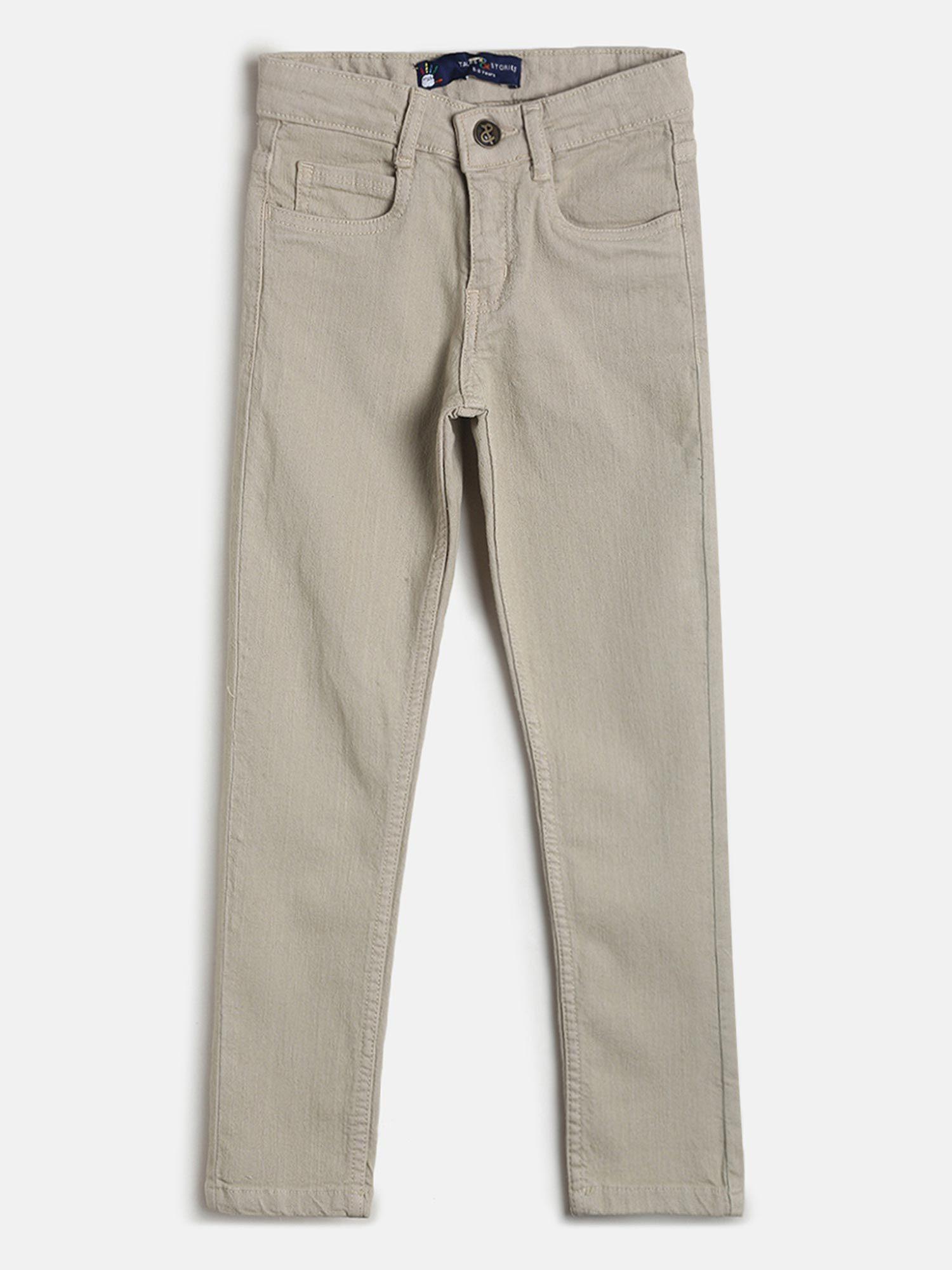 boys solid khaki lycra slim fit jeans