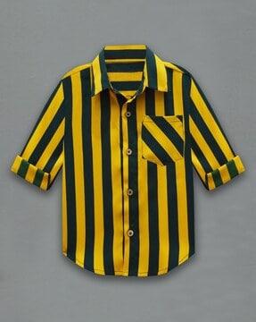 boys striped regular fit shirt with patch pocket