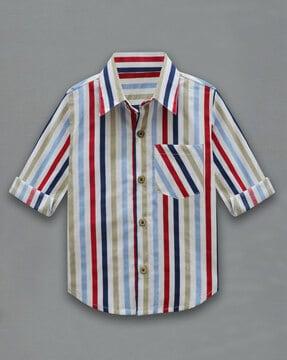 boys striped regular fit shirt with patch pocket