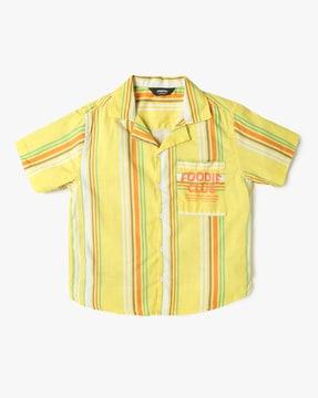 boys striped slim fit shirt with patch pocket