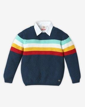 boys sweater with mock layering shirt