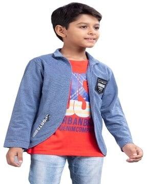 boys typographic print front-open blazer