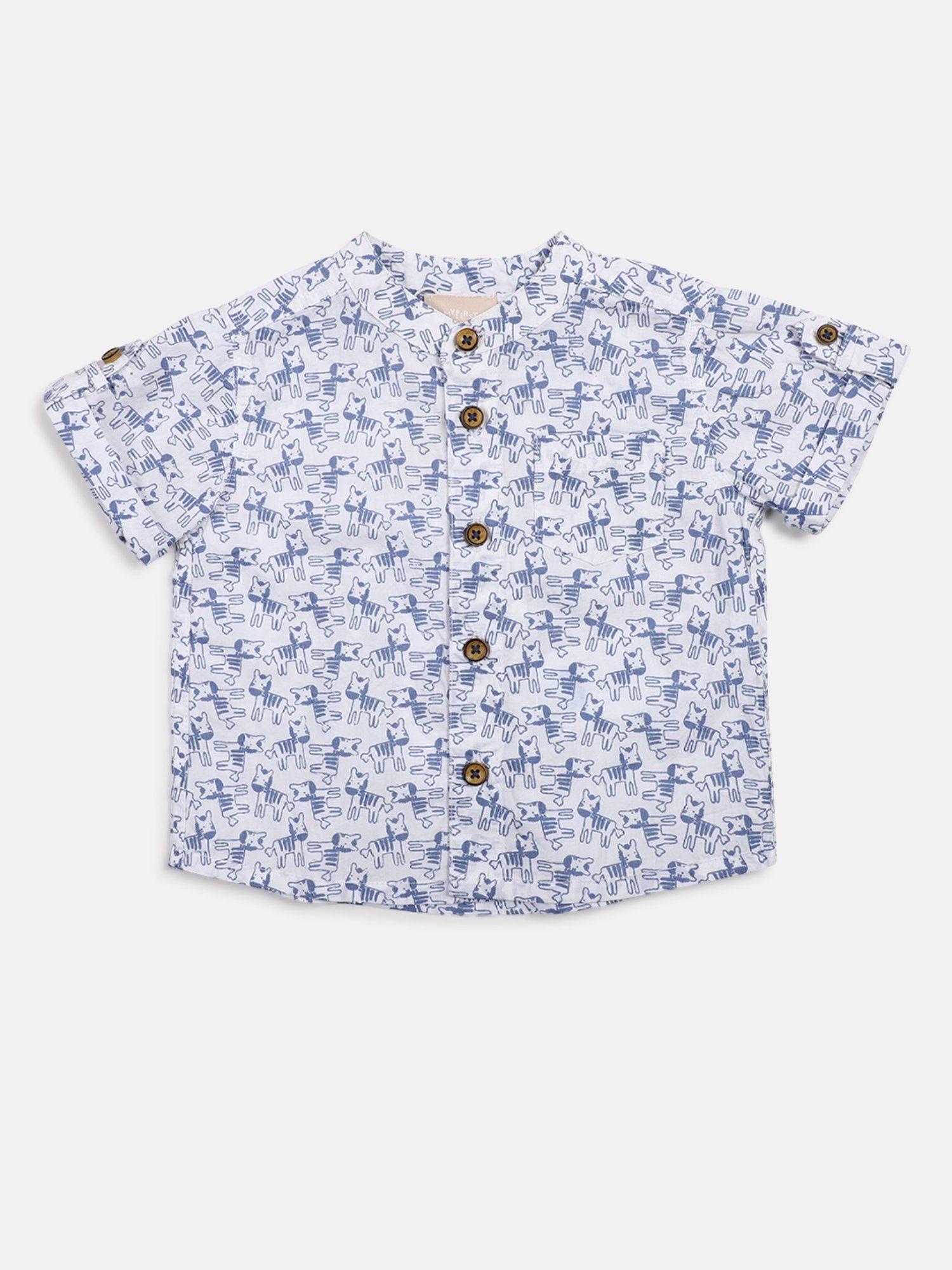 boys white & blue printed short sleeve shirt