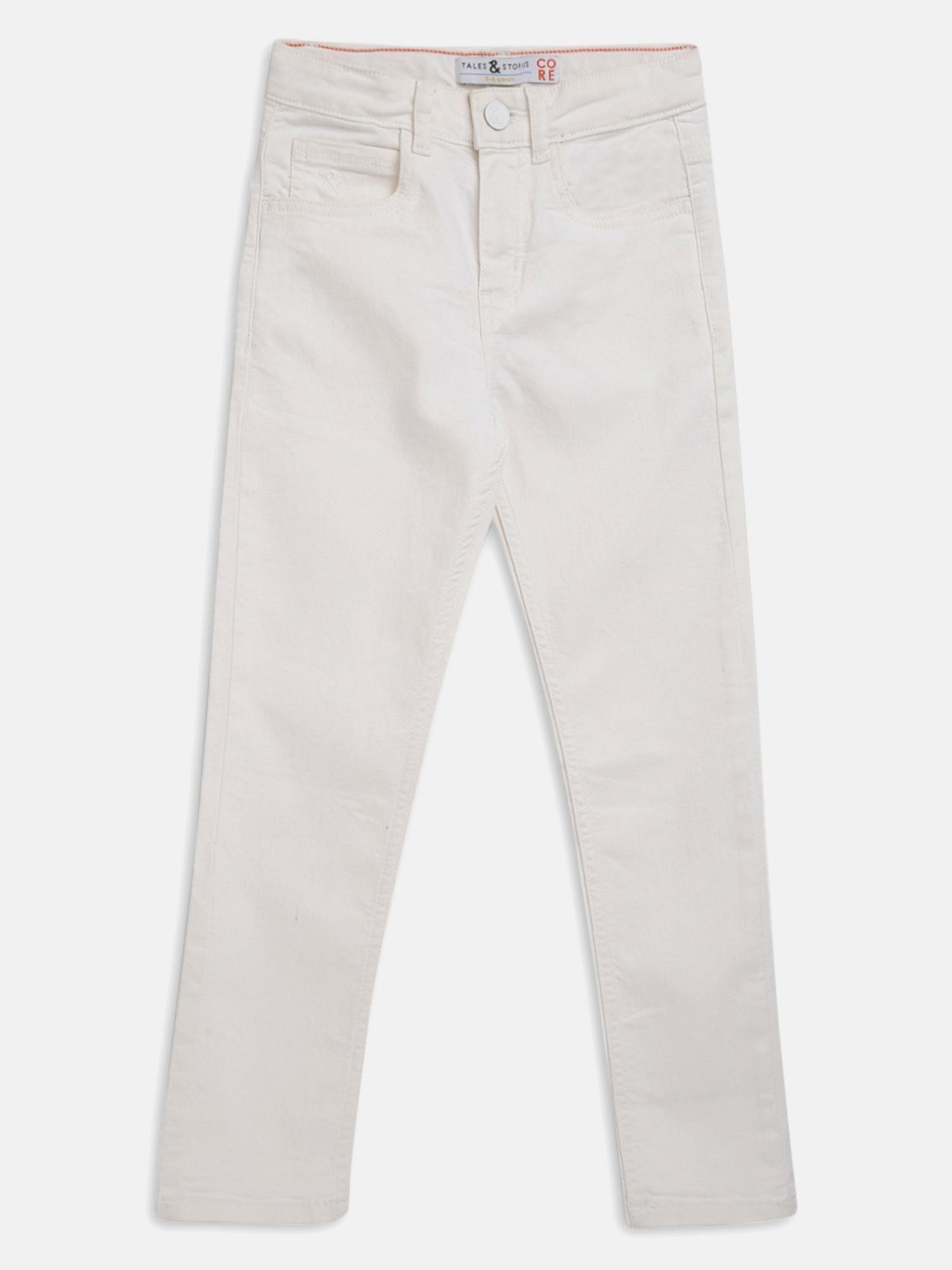 boys white lycra slim fit solid jeans
