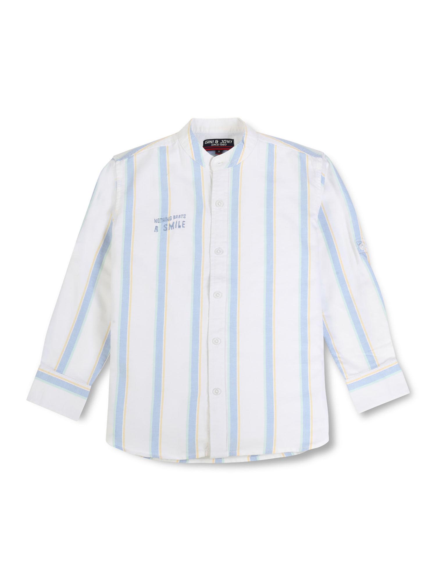 boys white woven striped full sleeve shirt