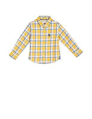 boys yellow button down collar check shirt