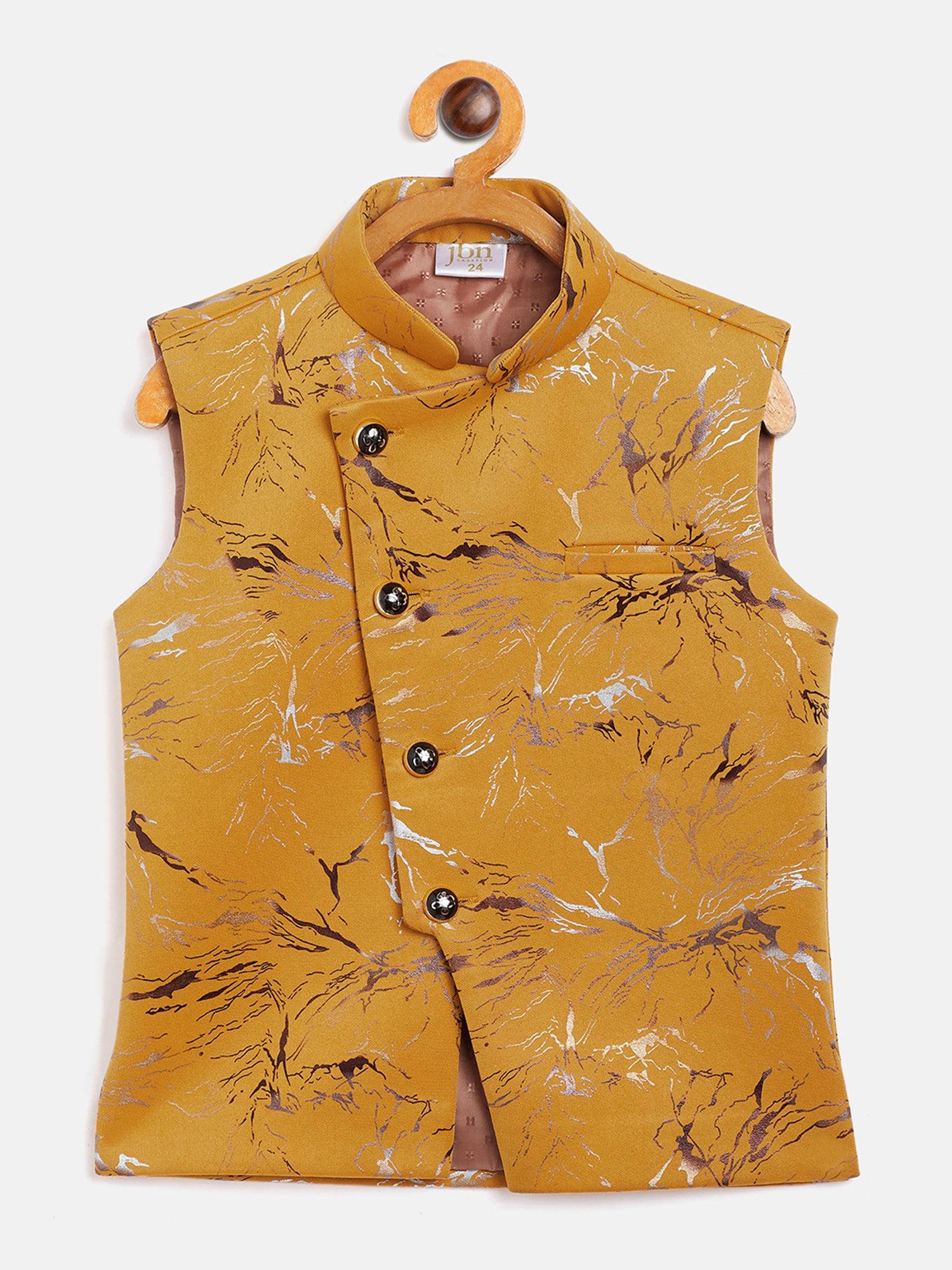 boys yellow cotton blend nehru jacket