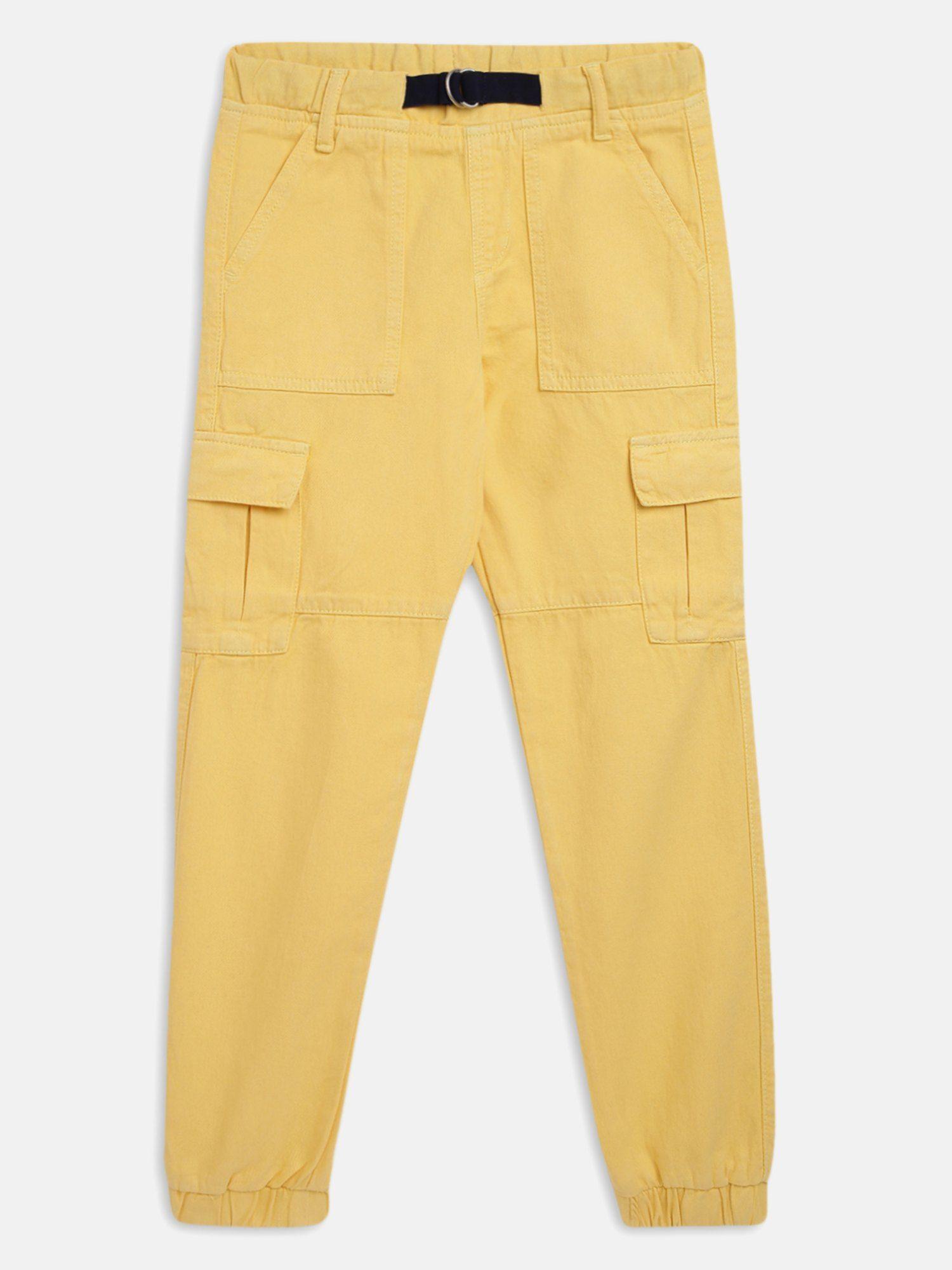 boys yellow cotton regular fit solid joggers