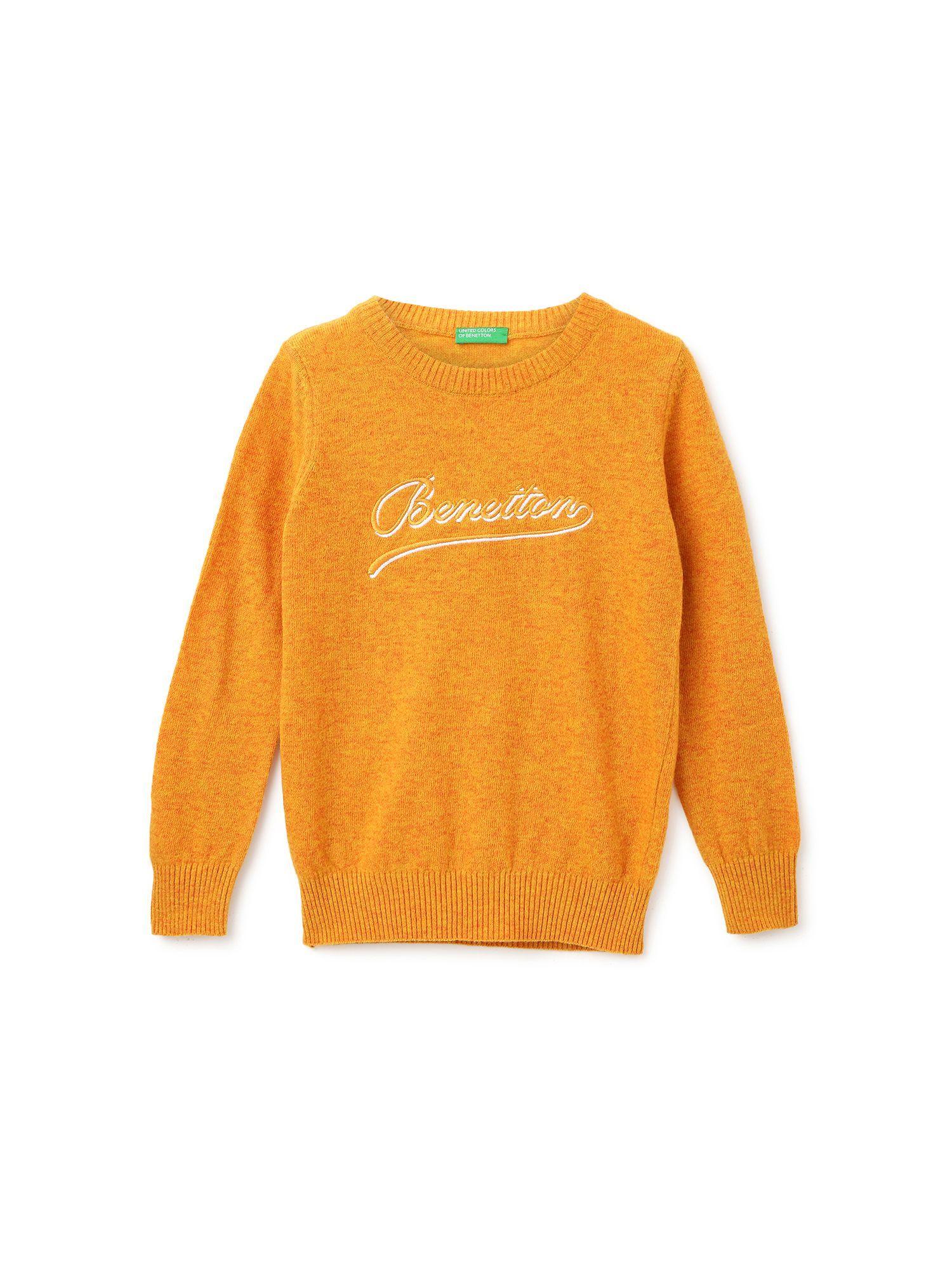 boys yellow embroidered logo round neck sweater
