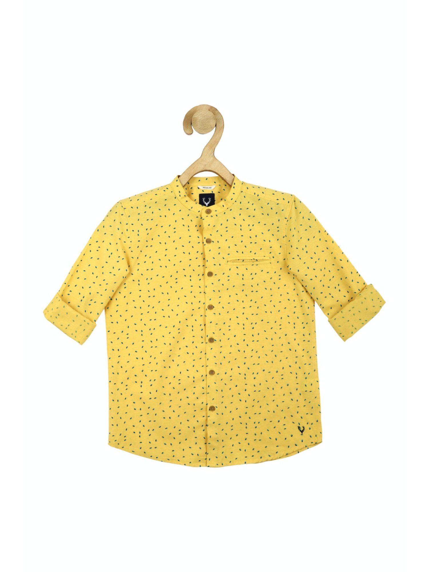 boys yellow slim fit print casual shirt