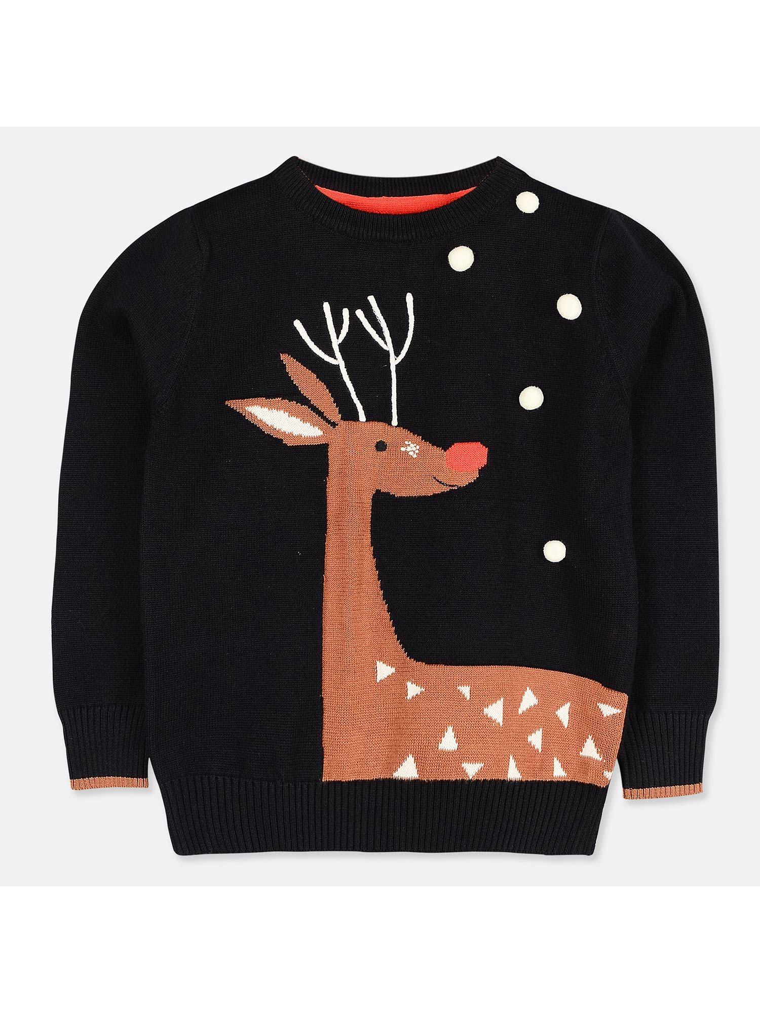 boys & girls black deer applique cosy holiday sweater