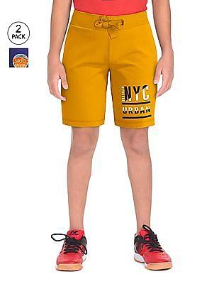 boys assorted mid rise solid shorts - pack of 2
