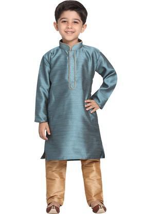 boys azure and rose gold silk blend kurta and pyjama set - blue