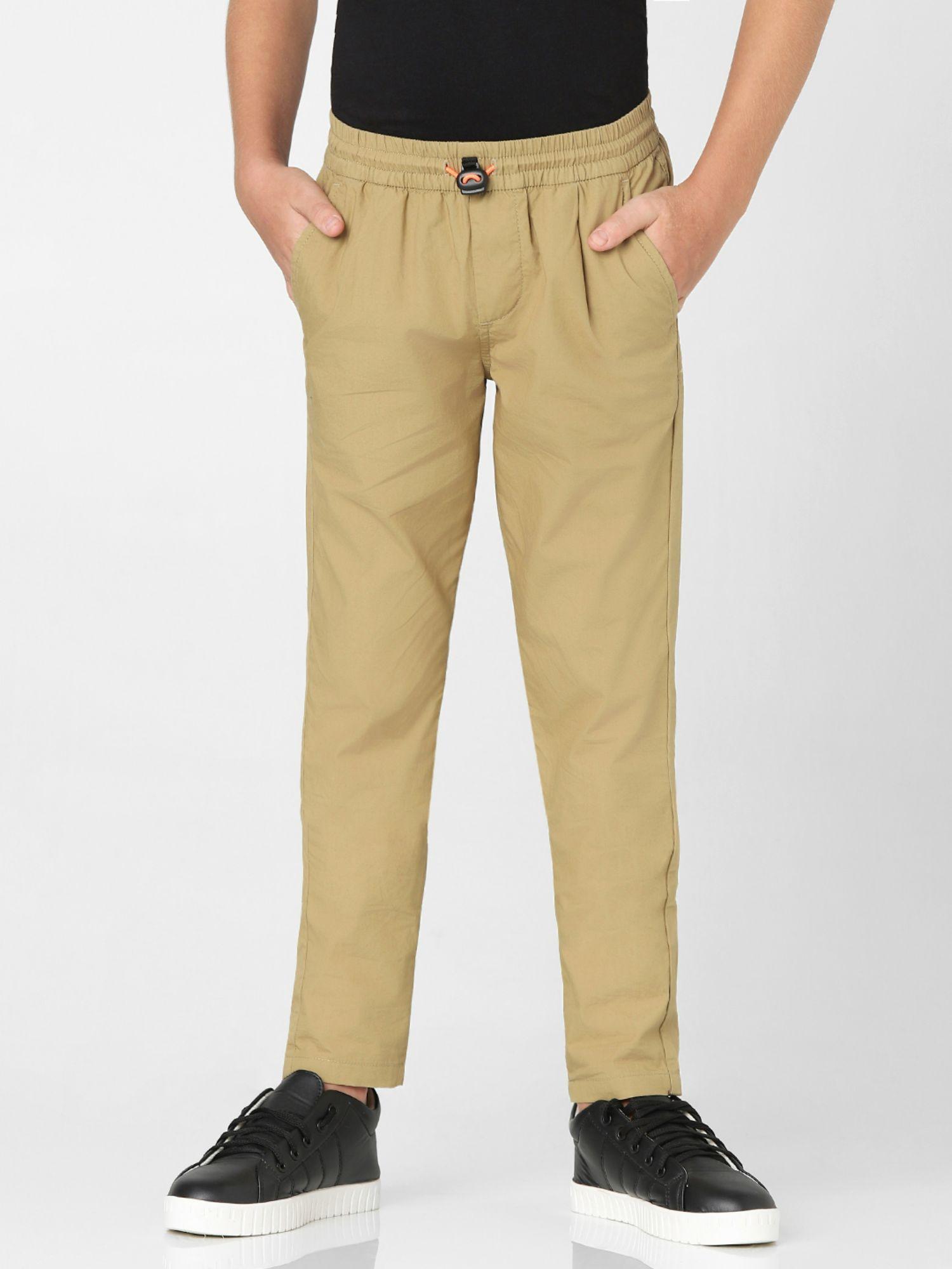 boys beige mid rise panelling pants