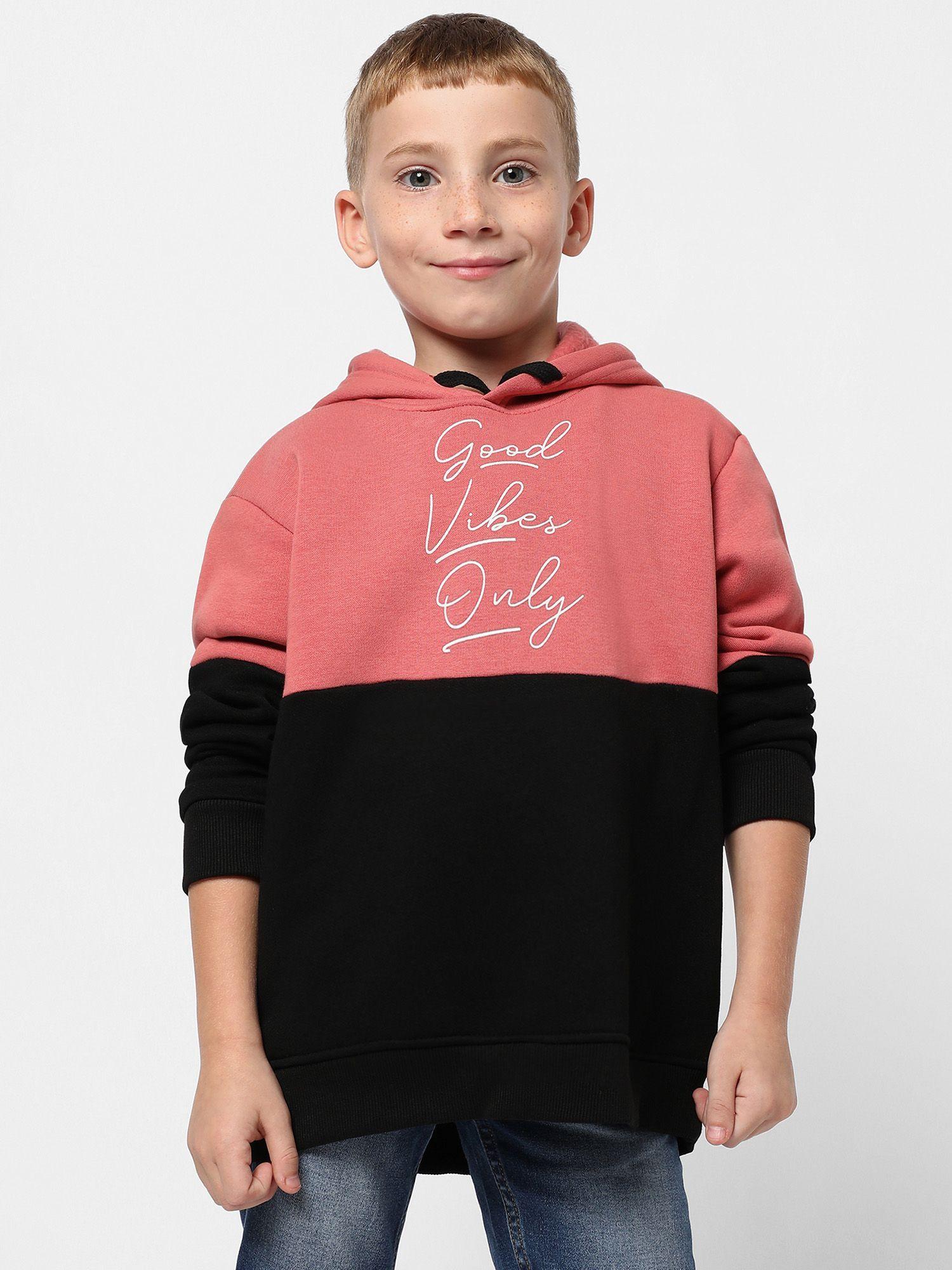 boys black & salmon pink contrast good vibes only hoodie